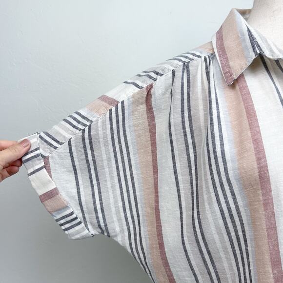 American Eagle Linen Cotton Stripe Tie-Front Top NWT - Picture 4 of 8